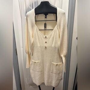 Express Ivory Long Sleeve Buttoned Dress